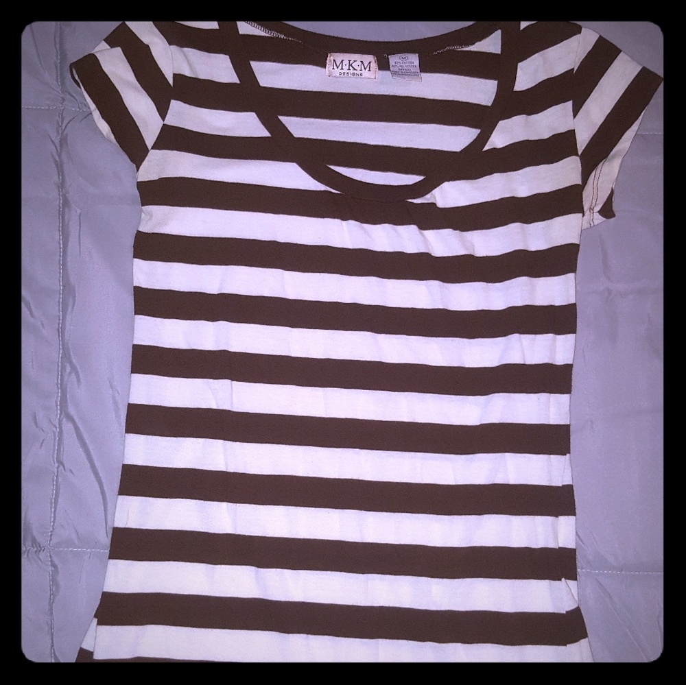 Brown & cream colored striped short sleeved shirt